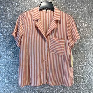 Copper Key Button Up Rayon Striped Rayon Collared XS Shirt Pocket